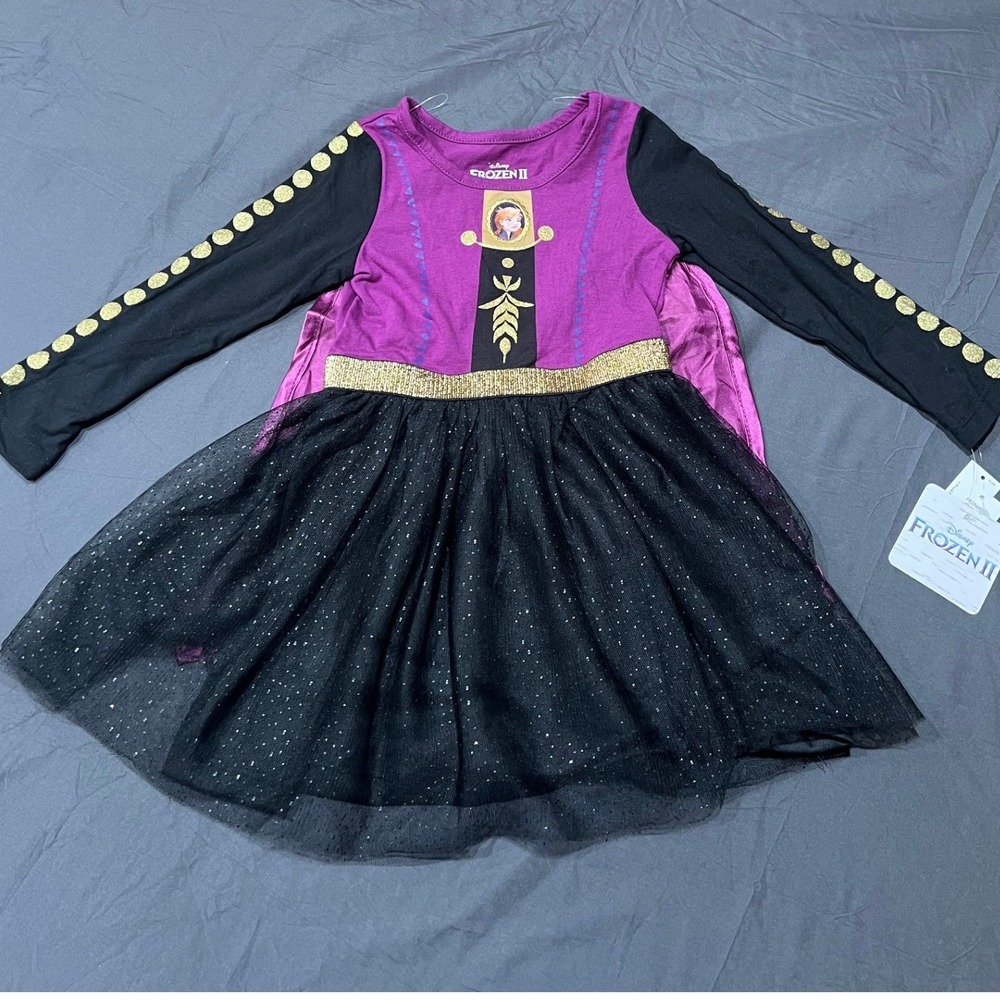 NWT Disney Frozen 2 Anna Costume Dress‎ with Cape Purple Black Gold 3T